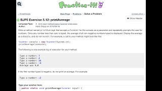 Java Practice It | Exercise 5.12: printAverage | method basics, scanner, while loop, if statement