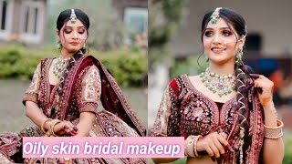 Oilly skin bridal makeup|glitter eye makeup/base makeup ko long lasting Kaise banaen/makeup tutorial