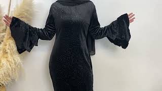 --urgarment.com--Thick Velvet Flare Sleeve Abaya Inner Dress For Muslim Women | Inner Dress