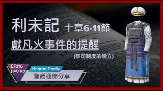 『利未記 第十章6-11節 獻凡火事件的提醒 祭司制度的設立』聖經逐節分享第116集 LEV.52 20230626