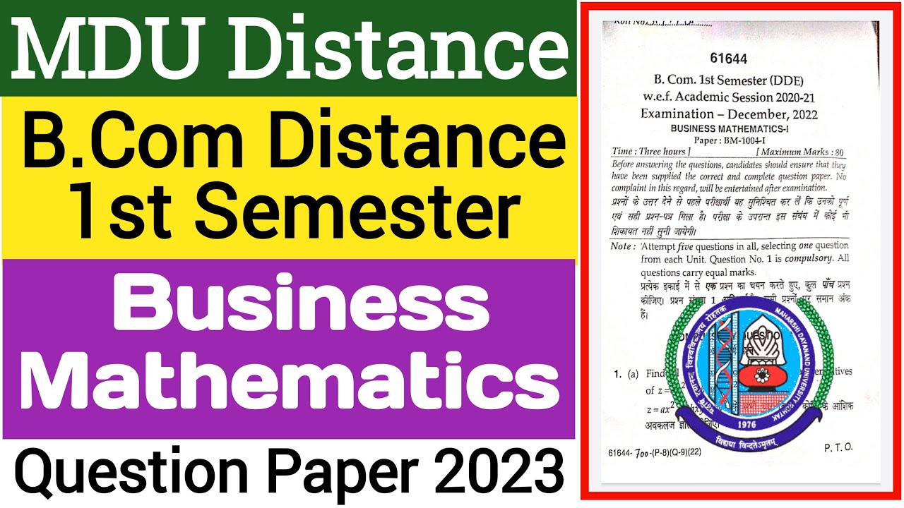 Mdu B Com Distance Business Mathematics 1st Semester Question Paper Mdu B Com Distance Business Mathematics 1st Semester Question Paper