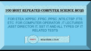 Top 100 Most Repeated Computer Mcqs | Important Computer Mcqs | FPSC NTS PPSC ETEA Etc