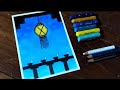 Simple Diwali Drawing With Oil Pastels || Akash Kandil & Diya Drawing ||