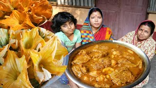 মিষ্টি কুমড়া ফুল আর ছোট আলুর অসাধারণ তরকারি রেসিপি।। pumpkin flower \u0026 potato recipe।।