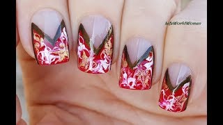 CHRISTMAS NAILS Using Dry Marble Technique / TAPE & NEEDLE NAIL ART