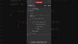 Best C++ pattern program tutorial video || 💯🧠 #codewriter07 #coding #youtubeshorts #programming