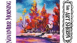Fall Snow Landscape Easy Acrylic painting tutorial step by step Live Streaming | TheArtSherpa