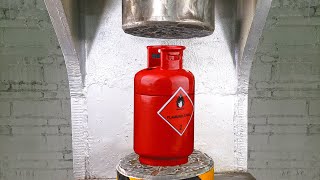 Powerful hydraulic presses vs gas tank with gas, the result of mechanical blow up 😱!