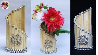 DIY ice cream stick flower vase making at home || popsicle sticks craft idea || raj easy craft 567