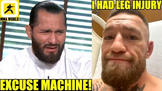 Jorge Masvidal reacts to Conor McGregor saying he fought Dustin Poirier with a DAMAGED LEG,Khabib