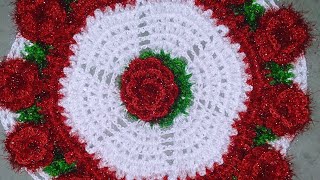 woolen Rumal, Crochet Thalpos, Woolen work, Woolen craft, woolen Rose Thalpos #लोकरीचे विणकाम.