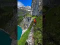 #travel #lake  #mountains A trail with a breathtaking view at Lake Oeschinen