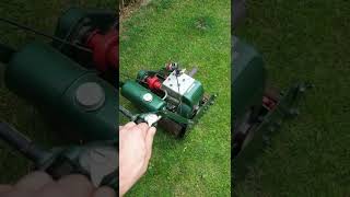 Vintage lawnmower ATCO 1958, cold pull start, warm kick start and cutting.