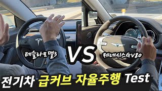 Tesla Model 3 vs Genesis GV80 Full Version Video of Korean Curve Autonomous Driving Comparison Test