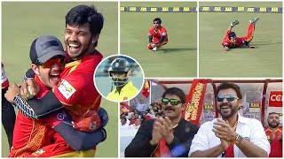 Telugu Warriors Player Vishwa Takes An Epic Catch To Dismiss Chennai Rhinos Star Batsman Vikranth
