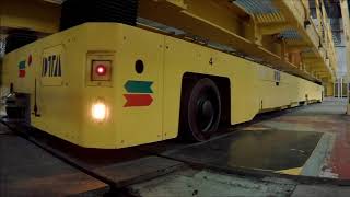 Omnidirectional AGV with magnetic stripe for handling steelmill components