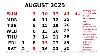 Calendar August 2025