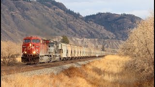 [HD] CP 8513, NS 6961, UP 5543 on this loaded CP potash train in Kamloops, BC!