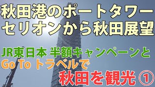 ＜秋田観光 (1)＞ 秋田港のポートタワー セリオンから秋田港･秋田市街を見る