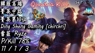 [S8韓服高端]菁英中路 菁英第10位 Ding Sheng Gaming [chirchri]雷茲{KR High Elo}Challenger_Ryze_Replay