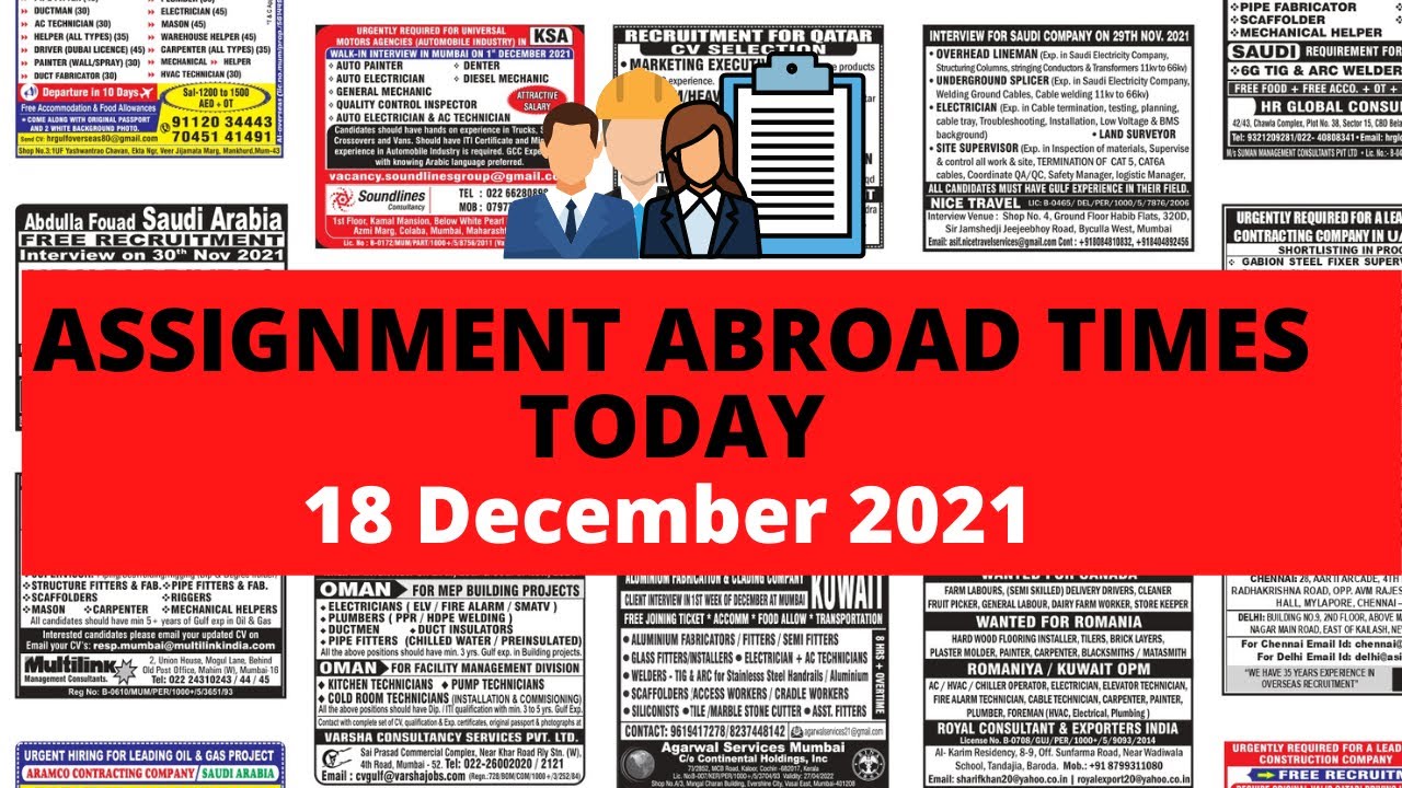 Assignment Abroad Times Today 11 Dec 2021, Download Free Pdf Gulf Jobs ...