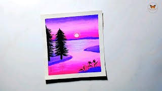 Moonlight Night Sky Painting | Easy Acrylic Painting Tutorial for Beginners | Mini Canvas Painting