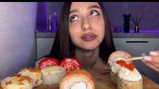 MUKBANG | ДЕВУШКА СДЕЛАЛА КОМПЛИМЕНТ И СГЛАЗИЛА,роллы,100 подписчиков 🍣🍱🎉