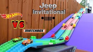 Hot wheels vs Matchbox fat track jeep invitational bumpy hill tournament race /Magic tracks toys