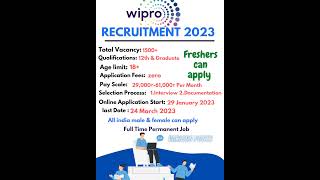 Wipro Recruitment 2023 | Wipro Hiring 2023 | Wipro Jobs 2023 | Wipro New Vacancy 2023 | #shorts