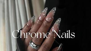 EASIEST 3D Metal Nails At Home ✨ | gel extensions + step by step nail art tutorial