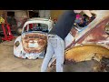 vw beetle restoration metal repair rear window