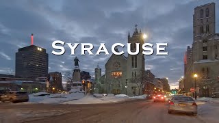 Driving Syracuse Downtown After Snow - Fall Leaves Winter Longs