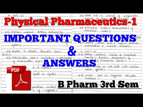 Physical Pharmaceutics-1 Important Questions & Answers|| B Pharm 3rd ...