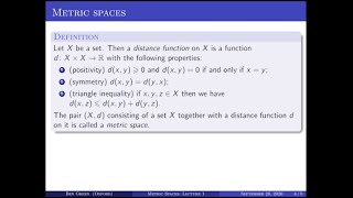 Metric Spaces - Lectures 1 & 2: Oxford Mathematics 2nd Year Student Lecture