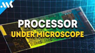 Processor under microscope. Nanometer journey