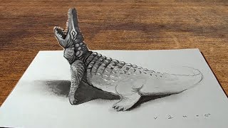Drawing 3D Crocodile Illusion - Amazing Trick Art - VamosART