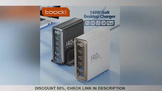 Toocki 140W GaN USB Charger 5in1 Desktop Fast Charge USB Type C Charger LED Display Charger For iPho