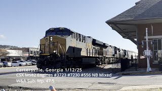 CSX M582 Engines #3723 #7230 #556 NB Mixed \u0026 Autoracks Cartersville, Georgia 1/12/25