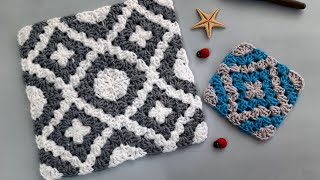 Combining a kilim patterned motif model / English subtitles #crochet new motif examples