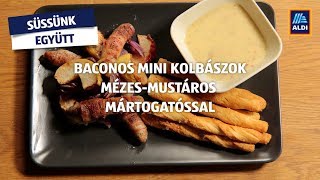 Baconös mini kolbászok mészes-mustáros mártogatóssal