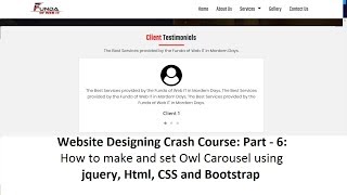 Website Design:Part-6: How to make Owl Carousel using jquery, Html, CSS and Bootstrap