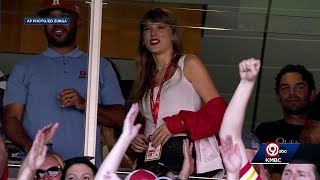 Taylor Swift is at Arrowhead to watch Travis Kelce and the Chiefs take on the Bears