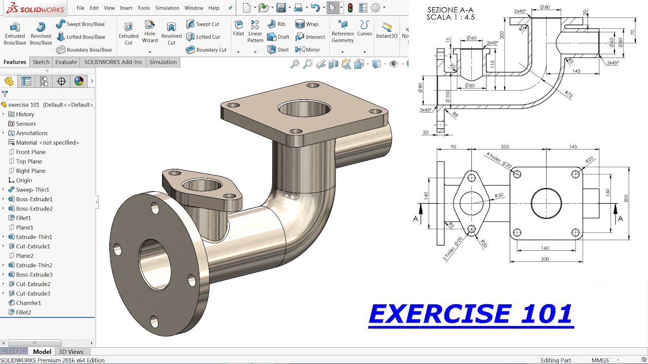 SolidWorks Tutorial For Beginners Exercise 101 - YouTube