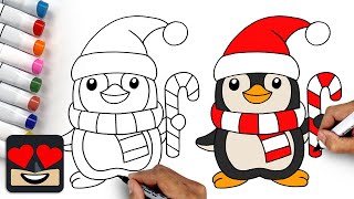 How To Draw Christmas Penguin