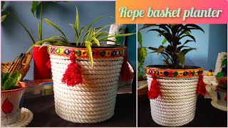 DIY planter basket|diy rope planter |diy jute panter|পাটের দড়ি দিয়ে গাছের জন্য টব | storage box