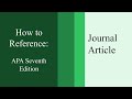 How to reference a Journal Article: APA Seventh Edition