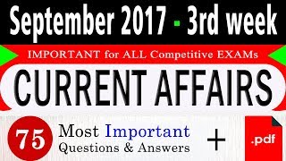 September 2017 3rd week Current Affairs Questions with Answers