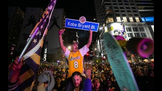Lakers fans celebrated outside the Staples Center