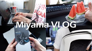 vlog - 作業に集中する日曜日 / 今シーズン初すいか🍉 / マイク沼への一歩 / 理想のブックカバー