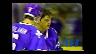 NHL Oct. 10, 1990 Wendel Clark,TOR v Steven Finn,QUE Toronto Maple Leafs Quebec Nordiques